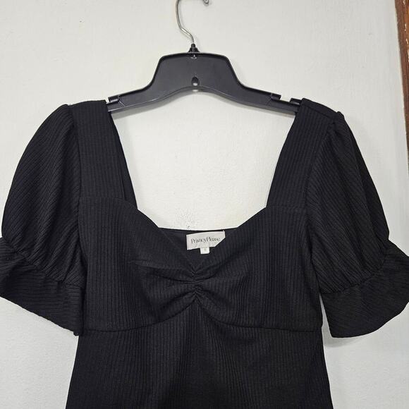 Revolve Privacy Please Lana Top Black Ruched Short Sleeve Ruffle Size Small Crop - Picture 3 of 7